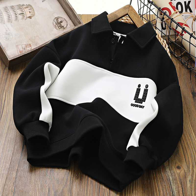 Children's polo shirt, boys' autumn hoodie, 2023 new casual top, large lapel children's clothing_voghion.com