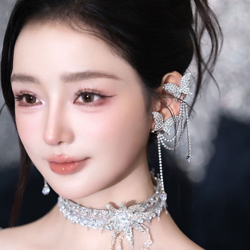 新款蝴蝶韩婚礼水钻合金耳环耳夹新娘婚纱跟妆时尚日常搭配耳饰品|undefined