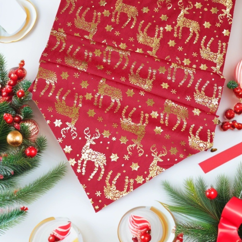 Navidad estampado tela de lana bandera de alce copo de nieve almohadilla de mesa festivales de terciopelo decoración de mesa de fiesta transfronteriza mesa