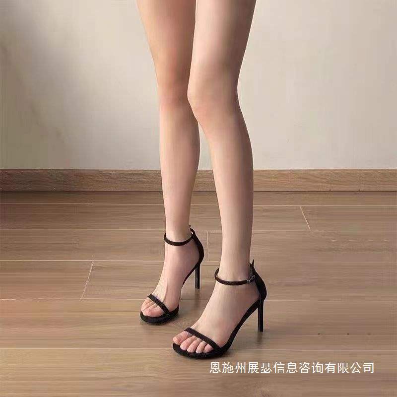 Summer Sw One-Line High Heels Waterproof Platform Black Catwalk Sexy Stiletto Sandals for Women 2025 New Style