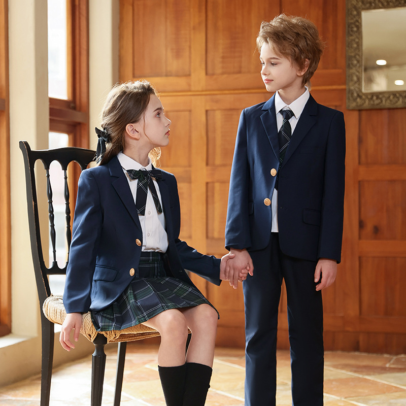 Uniformes de escuela primaria, uniformes de jardín de infantes de primavera y otoño, uniformes de clase de estudiantes de secundaria, trajes de estilo universitario británico, trajes de rendimiento