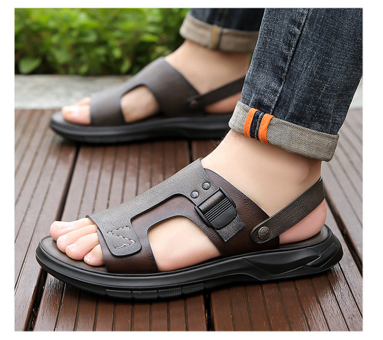 Dép sandal nam quai ngang đế mềm lót cao su non, đi biển và lái xe đa năng — Màu nâu, màu xám chi tiết 27