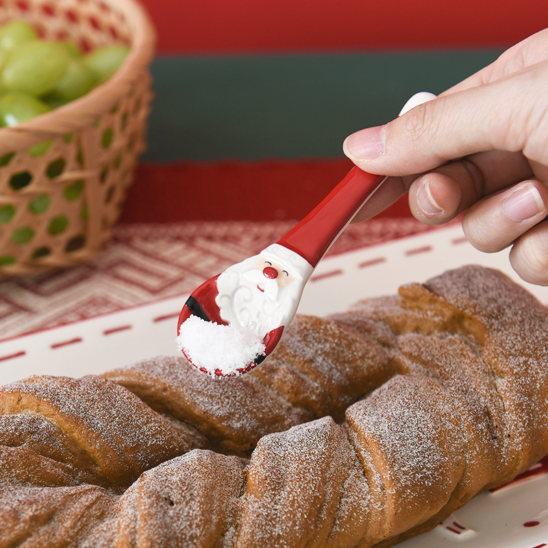 Cuchara Santa Claus set postres cuchara de Navidad creativa dibujos animados divertidos cubiertos de cerámica de Navidad cuchara