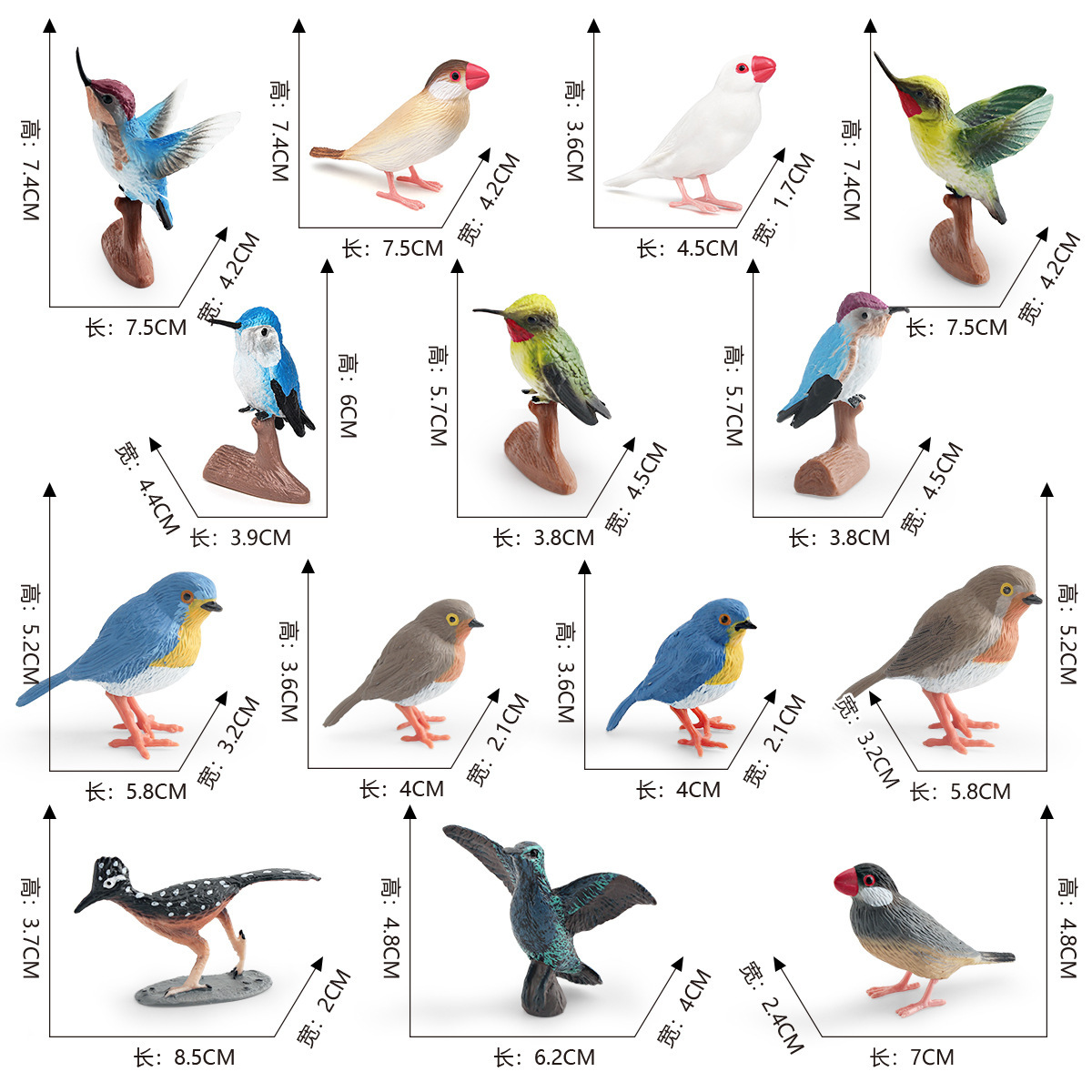 Simulación amazónica de pájaros hummingbirds, colibríes, pájaros, aves, animales, modelos de escritorio, juguetes decorativos estáticos