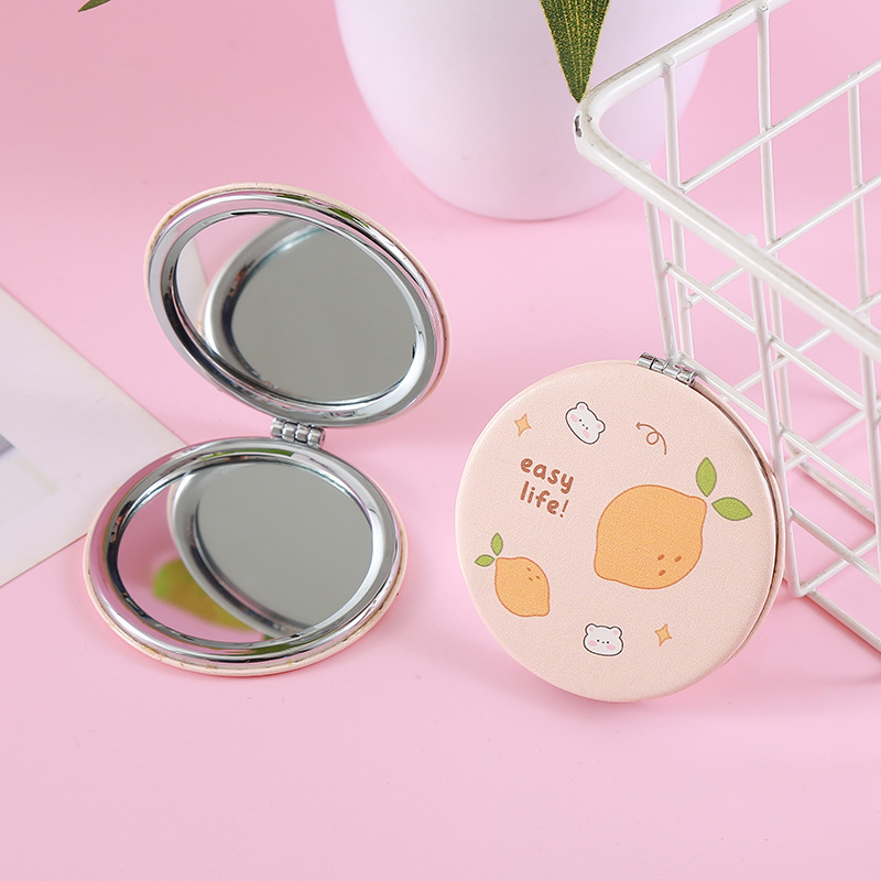 Espejo de maquillaje redondo pequeño fresco de estilo vegetal hogar encantador dibujos animados espejo de maquillaje plegable de alta definición espejo plegable de estudiantes