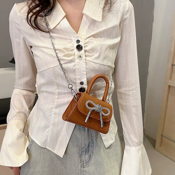 Bowknot Korean Style Fashionable Small Square Bag for Women 2026 New Mini Handbag Simple Chain Shoulder Crossbody Bag