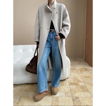 司南 高智都市风 中古立领双排扣廓形羊毛双面呢大衣外套 SN8057