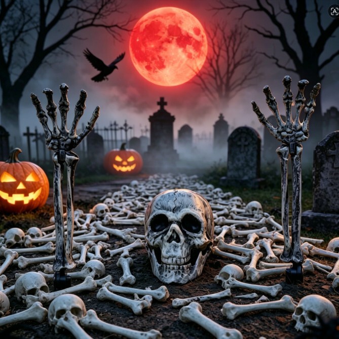 Cross-Border Halloween Ground-Placed Skeleton Hand Set, Garden Artificial Plastic Skeleton Ground Decoration, Three-Piece Ghost Hand Decoration Set