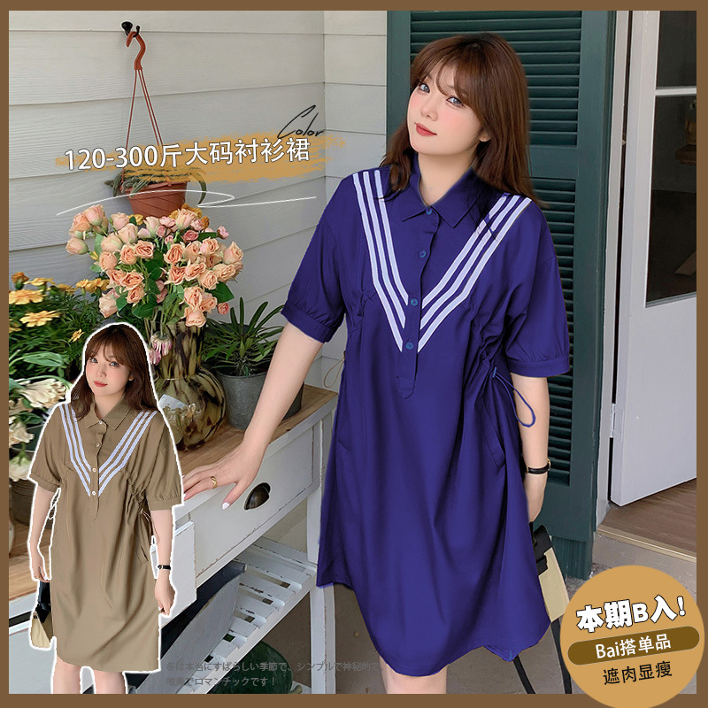 变形策120-350斤2024装新款大码女装短袖连衣裙胖妹妹显瘦衬衫裙，女装大码女装，变形策服饰