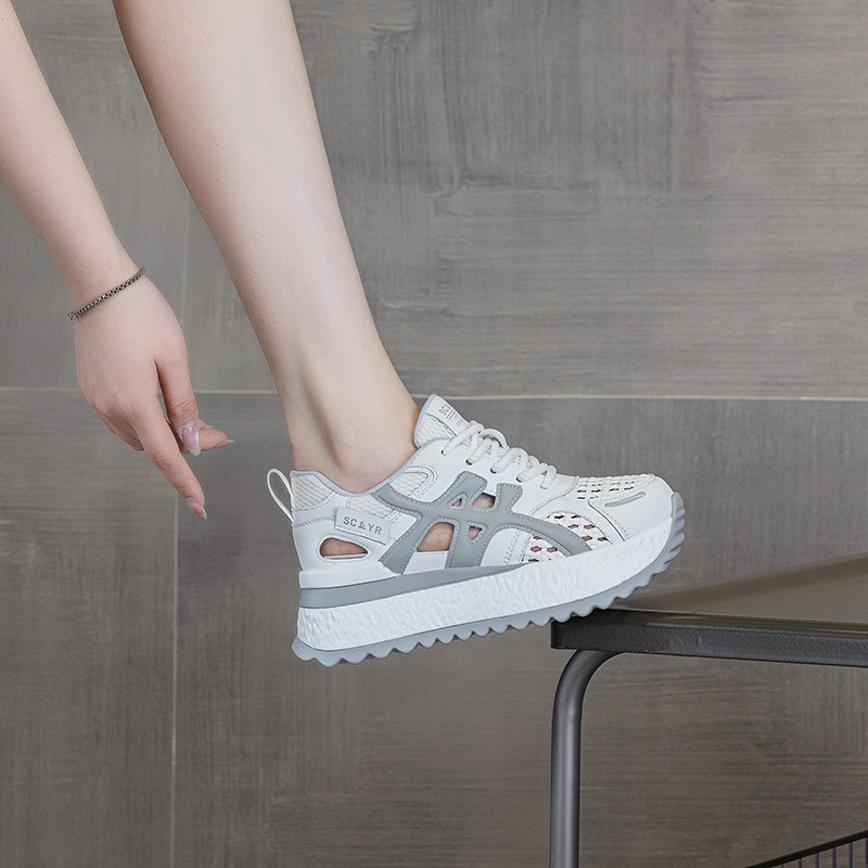 Giày sneaker nữ đế dày tăng chiều cao, phong cách thể thao, chất liệu lưới dệt thoáng khí, mẫu mới hè 2026 — M2858 Màu tím, M2858 màu be, M2858 màu xanh lam
