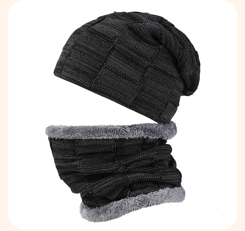 Knitted Hat And Neck Warmer Set For Men And Women Winter Checkered_voghion.com