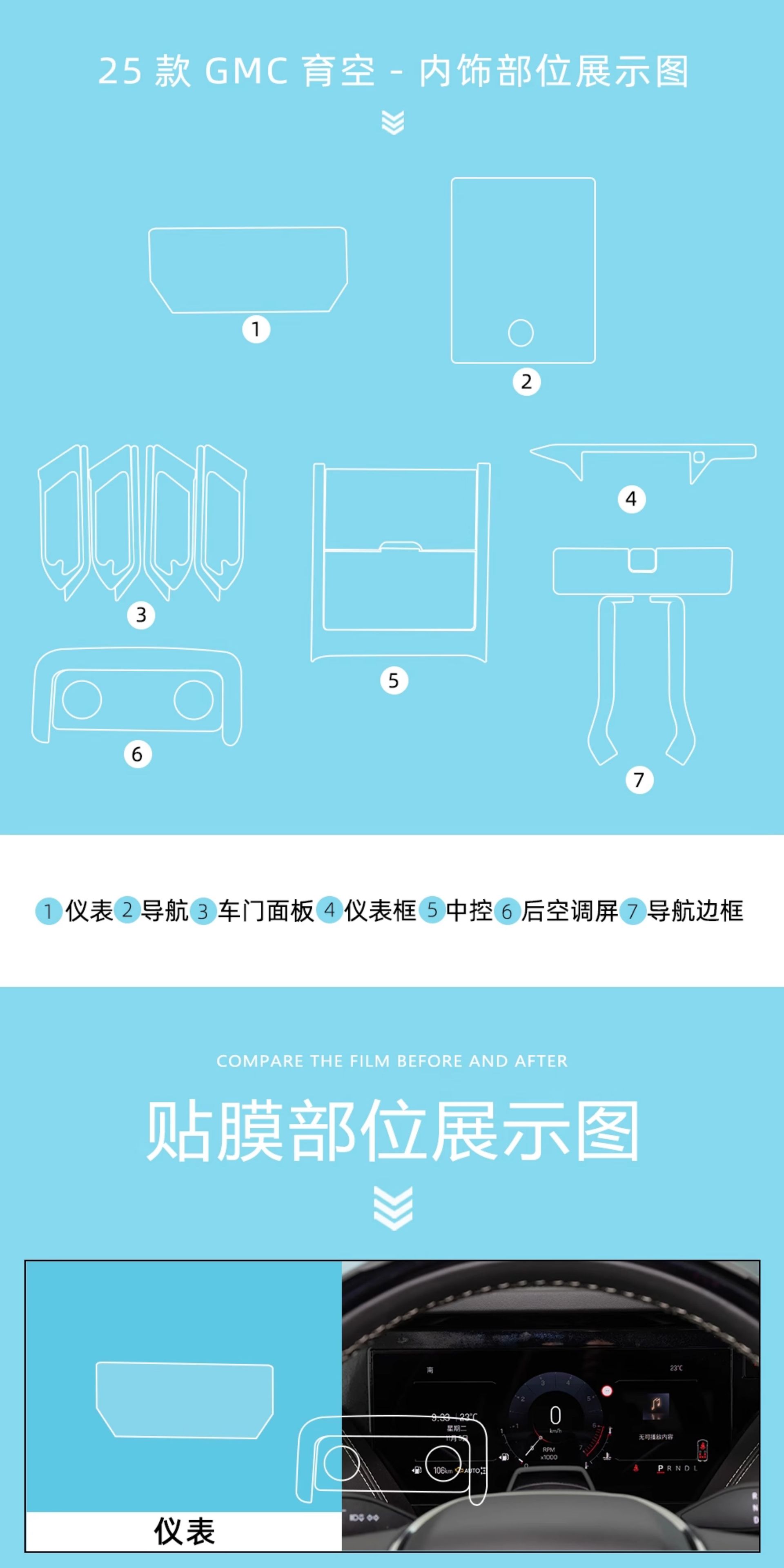 25 Gmc Yukon Interior Protection Central Control Film Rear Air Conditioning Instrument Navigation Screen Tempered Film Modification Parts