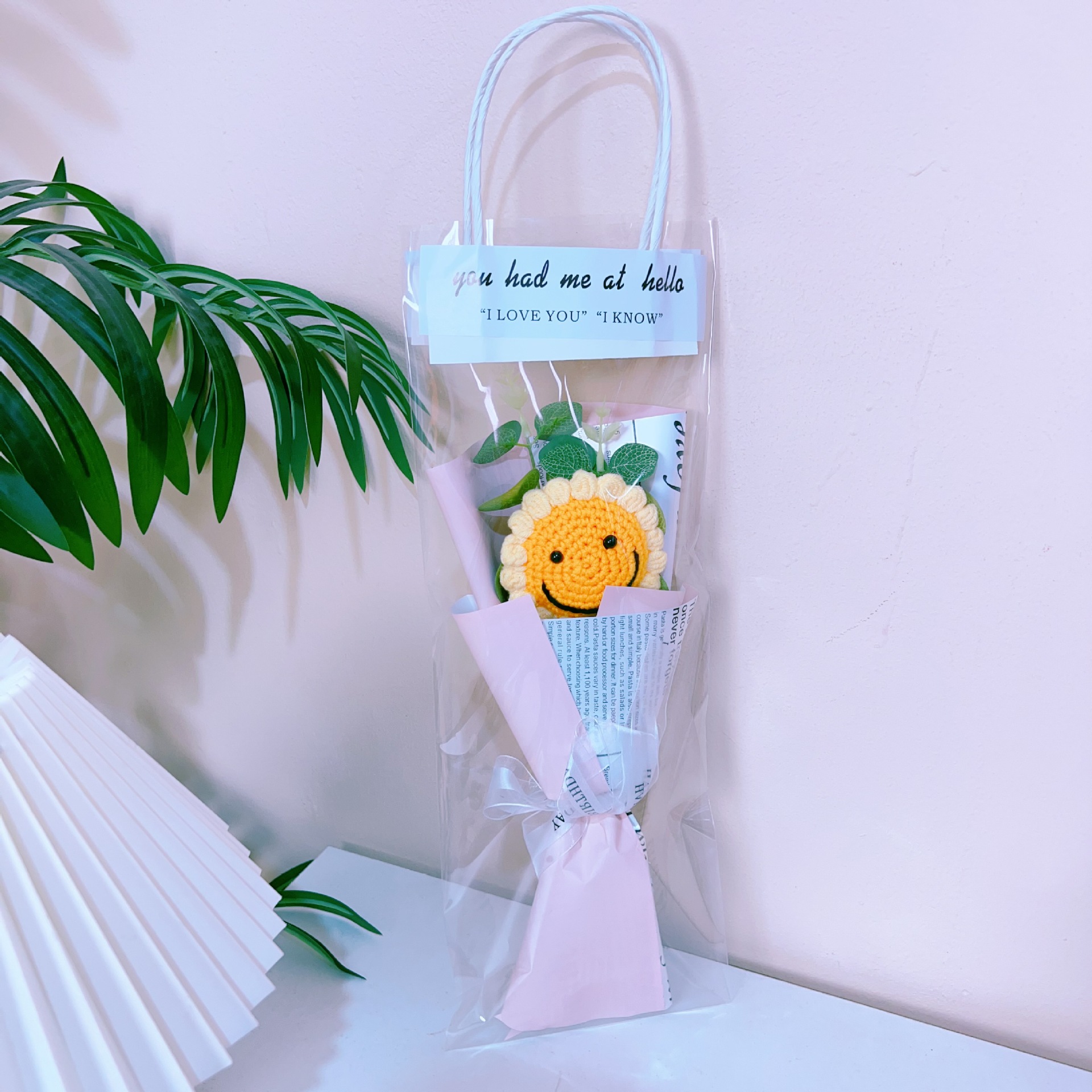 웃는 해바라기 (핑크색 포장) + 선물가방