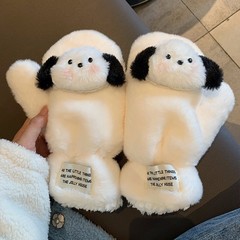 可爱毛绒手套女冬季帕恰狗保暖加绒加厚全包连指学生骑行防寒手套