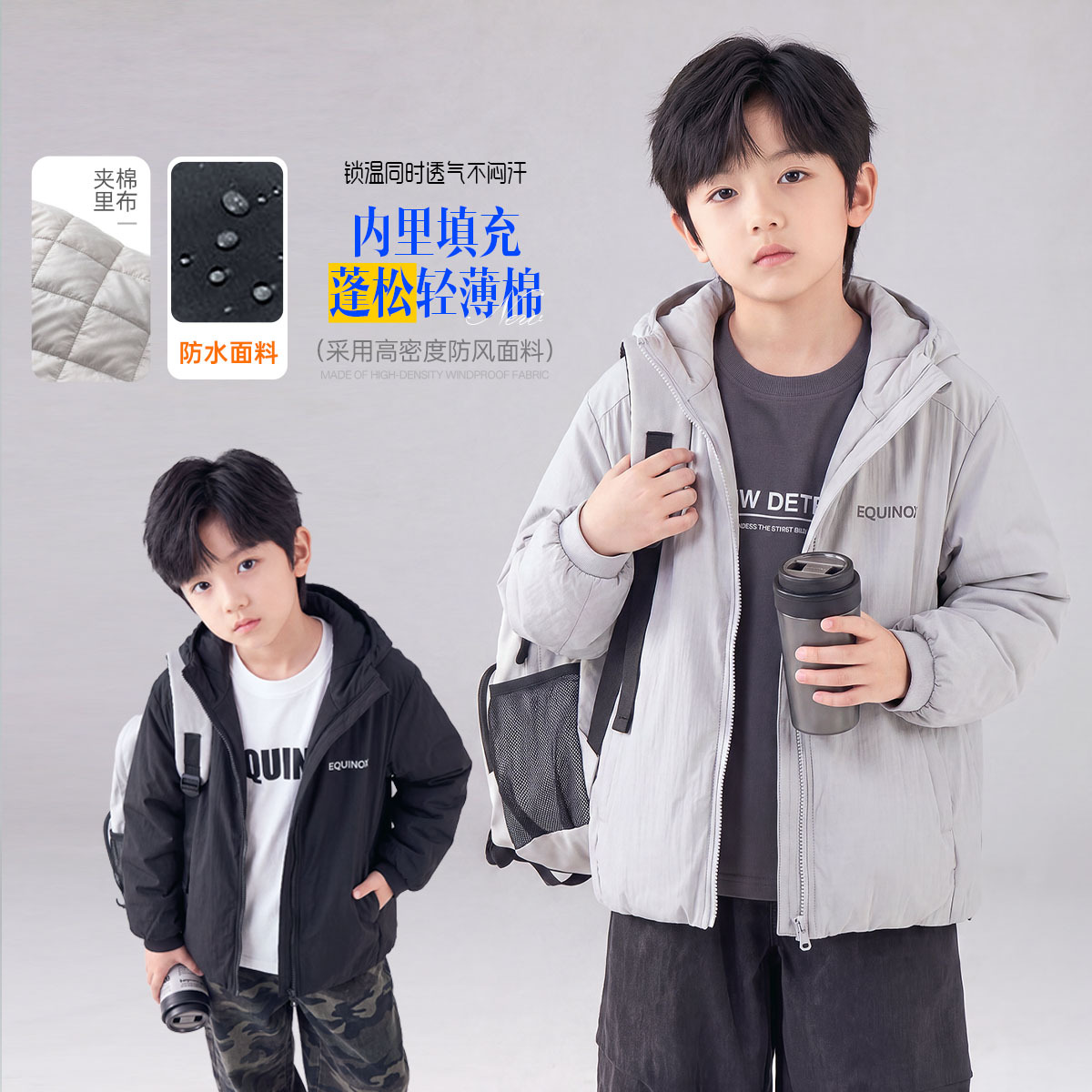 2026新款宽松轻量棉衣深秋冬季中大童时尚棉衣外套上衣连帽男童外