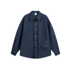 衣道古着2025秋季新品日系复古棋盘格粗肌理感宽松休闲牛仔衬衫男