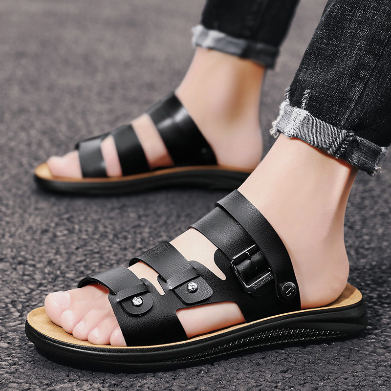 Dép sandal nam quai ngang hở ngón thoáng khí nhẹ, kiểu dáng thời trang đi biển — Màu nâu, Màu đen