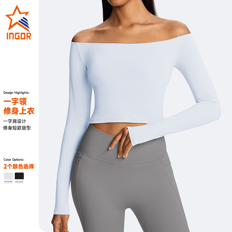 Amazon Cross-Border New Long-Sleeved Sports T-Shirt One-Shoulder Fitness Wear Running Pilates Sexy Yoga Wear
