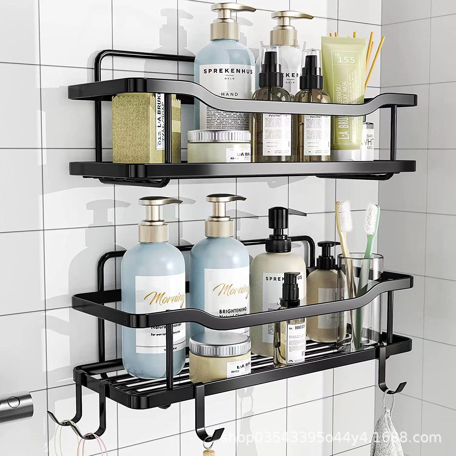 No-Drill Bathroom Shelf, Iron Wall-Mounted Household Bathroom Soap Holder, Toiletries Storage Rack