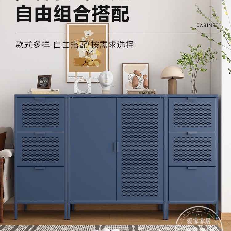 Korean Sideboard Light Luxury Iron Cabinet New Modern Minimalist Living Room Bedroom Storage Cabinet Storage Cabinet with Ventilation