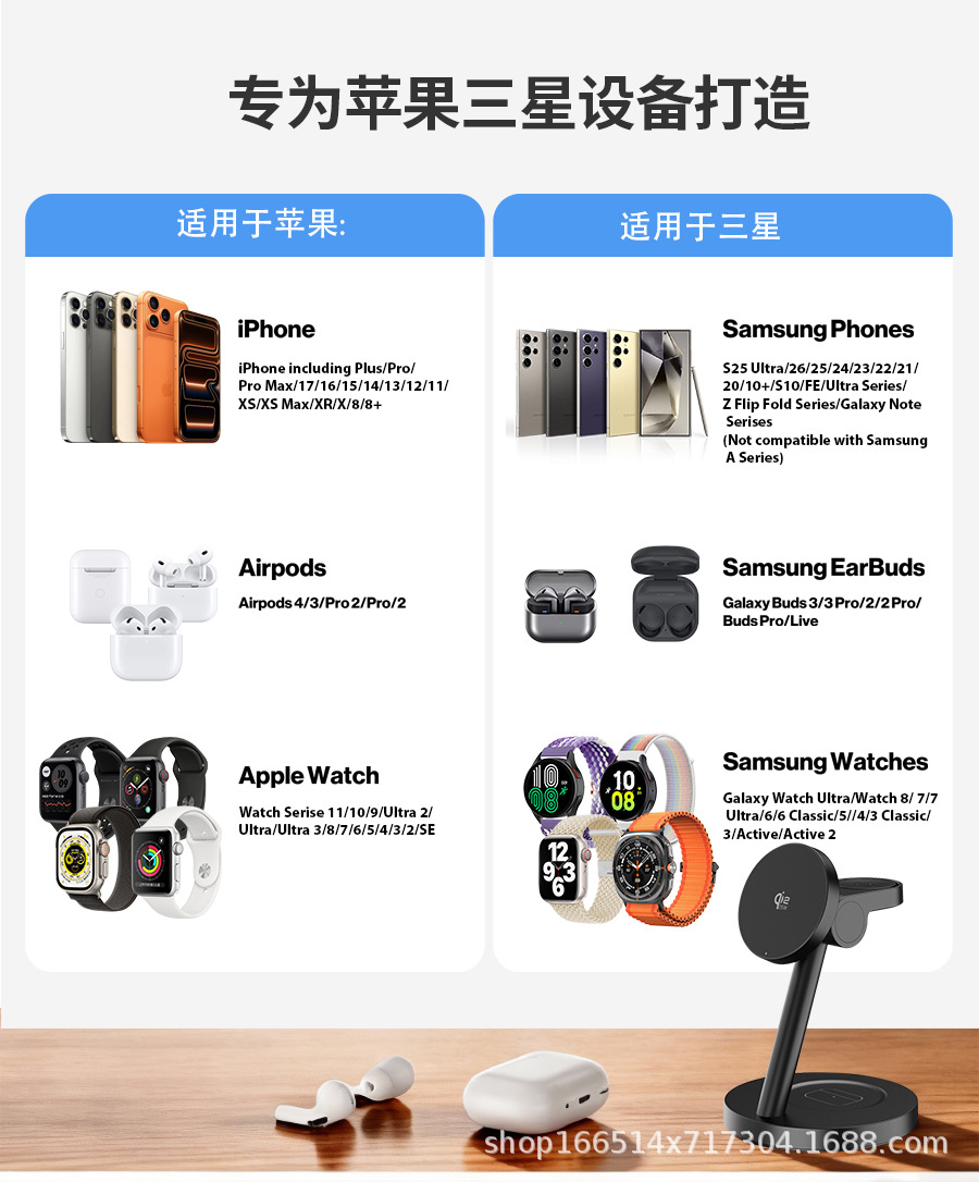 跨境QI2.2 25W磁吸无线充适用于苹果三星手机手表耳机无线充电器