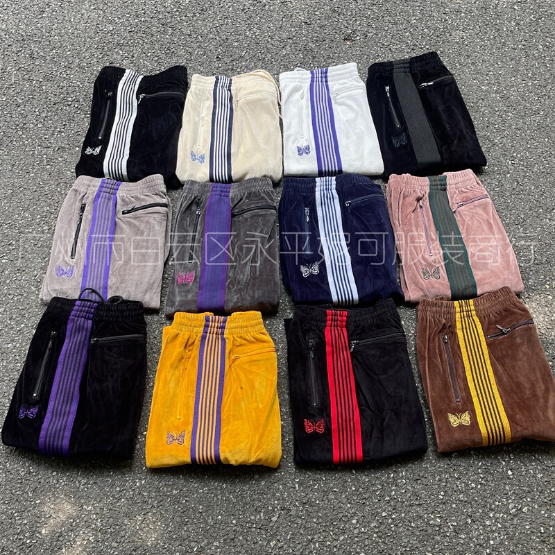 Needles Track Pants velvet butterfly embroidered vintage ribbon sports casual men's and women's straight trousers