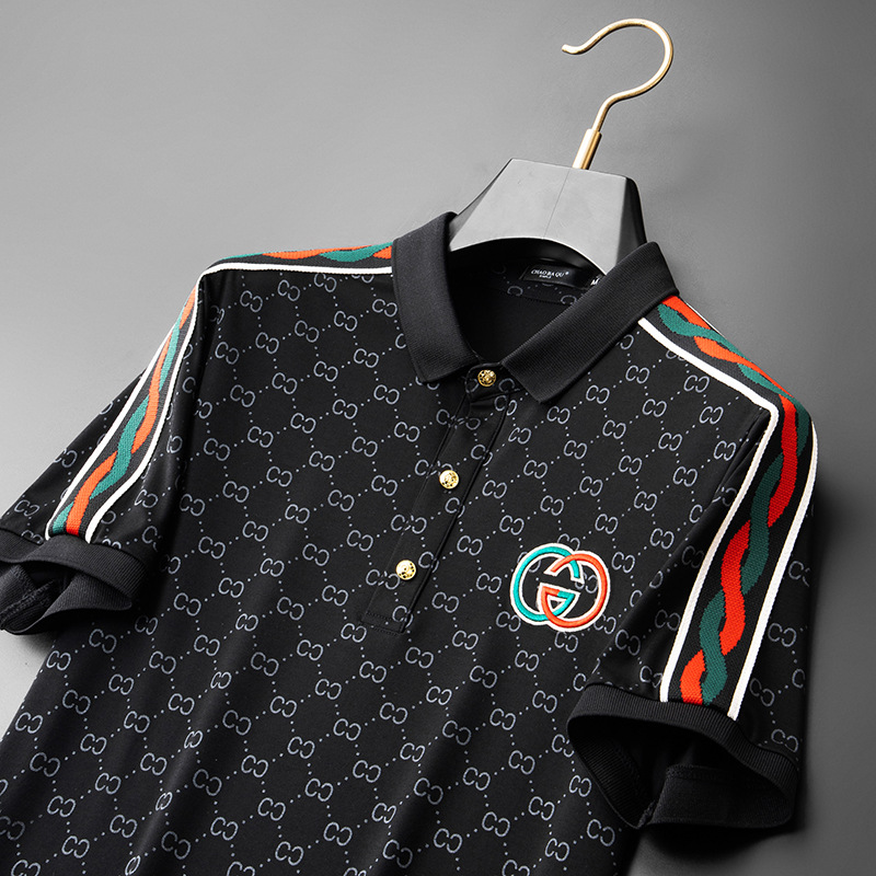 Camisa de Polo de manga corta bordada personalizada para hombre Camiseta de solapa impresa delgada de verano de los hombres de lujo de la estación europea