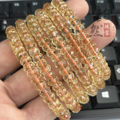 天然ブラジル黄水晶盤珠彫刻ブレスレットdiyオリジナルアクセサリー黄水晶扁珠カットプレゼント