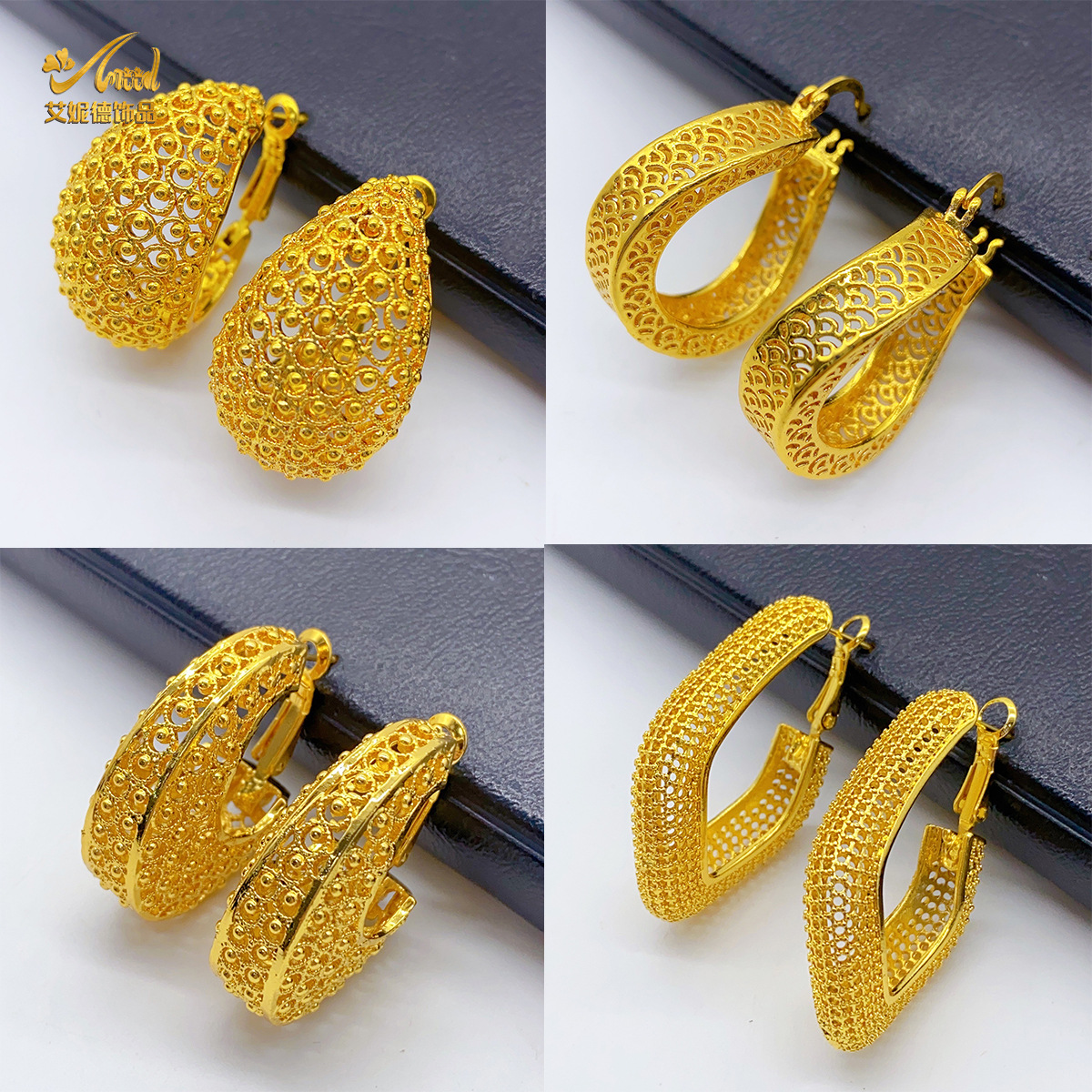 Joyas de novia de Dubai aretes chapados en oro de 24 quilates exagerados retro nigerianos personales para mujeres aretes minimalistas al por mayor