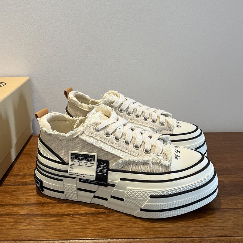 Double Label Wu Jianhao's Same Style Distressed 2025 New Casual Couple Shoes, Thick-Soled Height-Increasing Black And_vogvips.com