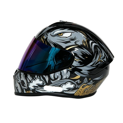 Motosiklet kaskı (dəbilqə) — all seasons, safety helmet for riding - golden-tiger-blue-mirror-s-55-56