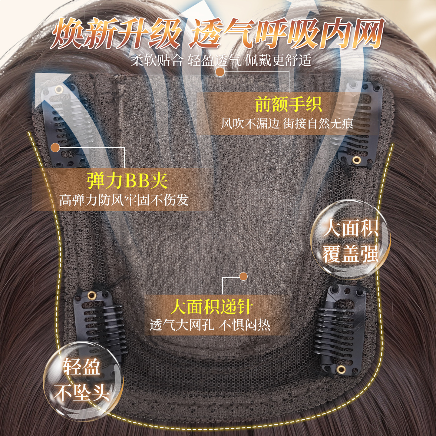 Peruca de red libre de cabello para mujeres, cabello alto, cabello alto, cabello blanco, cabello largo ondulado