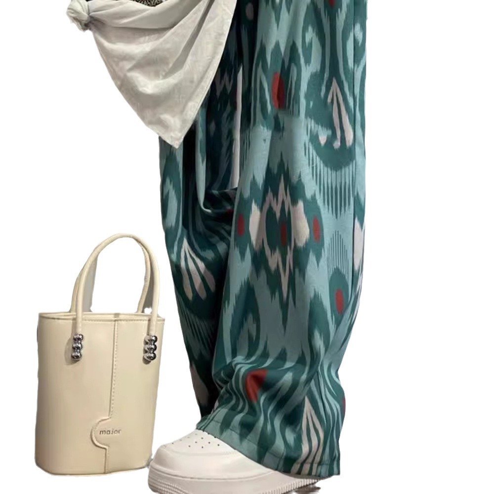 Women's Summer Casual Fashion Two Piece Set Wide Leg High Waisted Flowy Trousers And Retro Print Short Sleeved T-Shirt_ecoleips.com