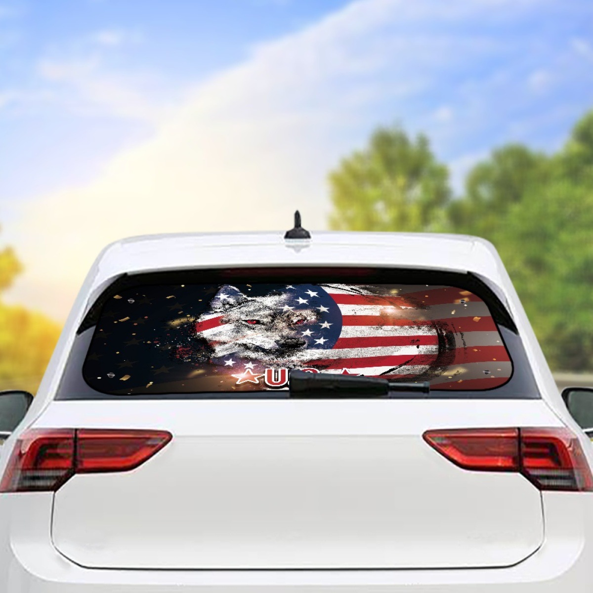 대외 무역 얇은 자동차 후면 방패 태양 바이저 미국 국기 늑대 패턴 보편적 인 태양 바이저 차양 커튼 하나씩 설정