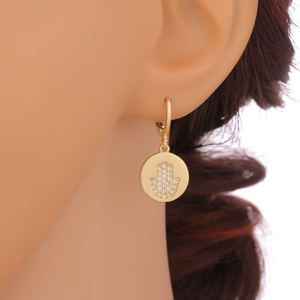 Retro Geometric Palm Eye Copper Earrings display picture 6