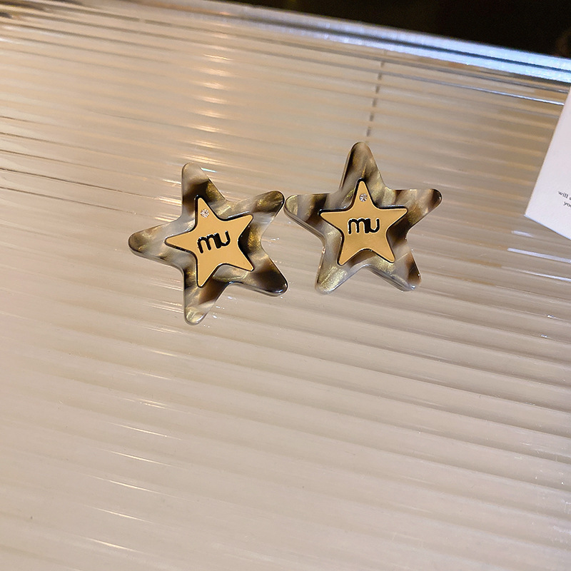 真金电镀银针豹纹星星圆圈耳环欧美潮流设计感耳坠气质氛围感耳饰详情32