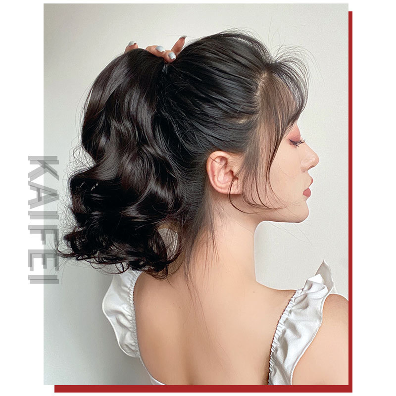 Nueva Cola de Caballo simulación de pelo clip de pelo rizado corto Cola de Caballo hembra Correa natural Cola de Caballo alta micro rollo puede atar Cola de Caballo baja