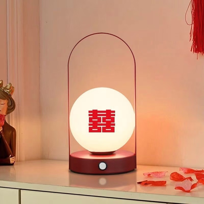 Decoración de lámparas de escritorio un par de lámparas de cabecera de cama rojo, regalo de bodas, lámpara de noche, lámpara de boda