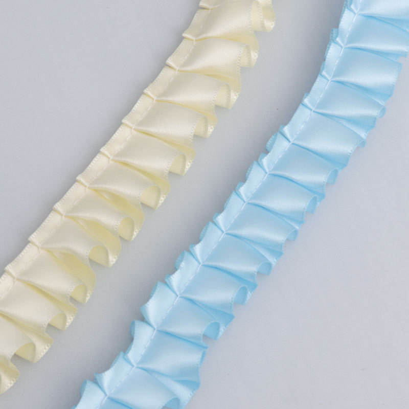 2.5cm wide solid color single-sided polyester pleated lace trim for handmade doll bags and DIY craft accessories