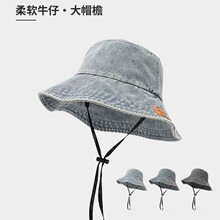 大帽檐日系复古牛仔渔夫帽子女款春夏季男款百搭遮阳防晒户外盆帽