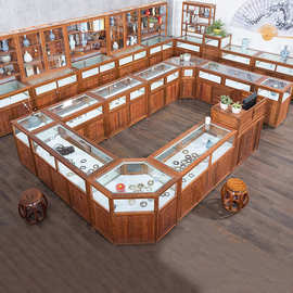 实木珠宝展示柜中式仿古文玩玉器展柜茶叶玻璃货架定制古董柜