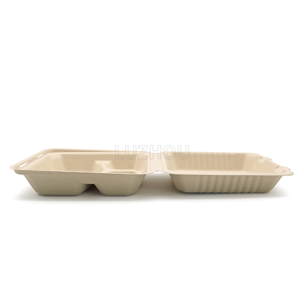 Shaogeng oasis Pulpa de caña de azúcar Pulpa de bambú de 8 pulgadas 3-rejilla caja de almuerzo caja de bloqueo ecológico vajilla desechable degradable compostable