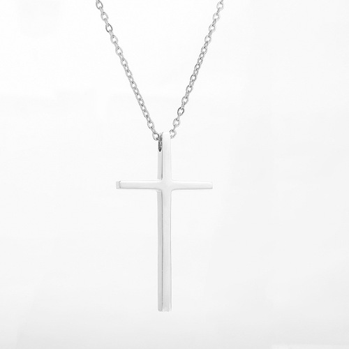 Titanium Steel Cross Necklace European and American Hip Hop Men's Personalized Necklace Simple Glossy Cross Sweater Chain Wholesale