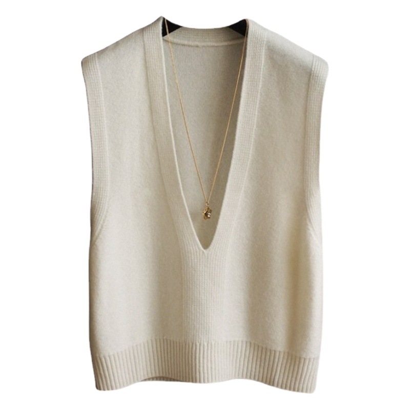 Estilo coreano suéter con cuello en V profundo Chaleco de punto de las mujeres apiladas suéter sin mangas de Cachemira chaleco desgaste exterior chaleco