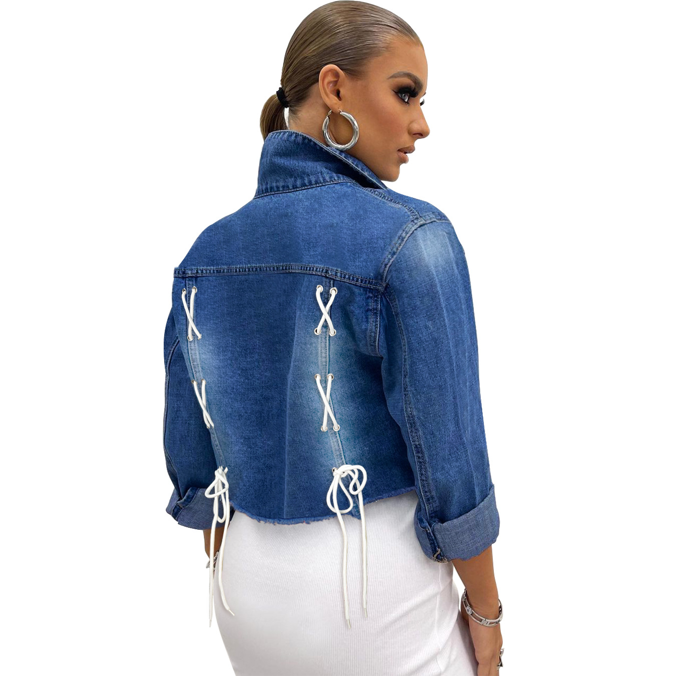 women s creative bandage denim coat nihaostyles wholesale clothing NSWL78431