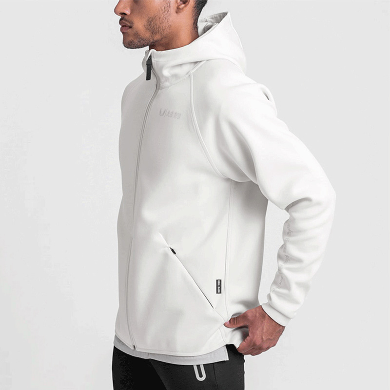 Spring and Autumn Loose Solid Color Hooded Sweater Raglan Sleeve Sports Zipper Coat Men's Clothing_voghion.com