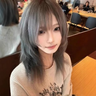 Wig Women's Medium Long Hair High Level JK Gray Full Head Cover Lolita Clavicle Hair Long Straight Hair Y2K Full Top Fluffy