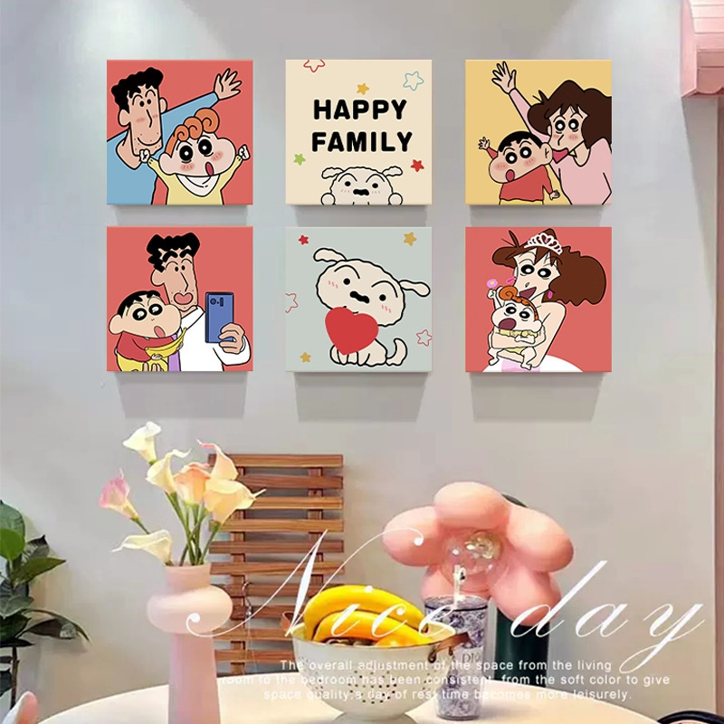 蜡笔小新卧室床头装饰画卡通儿童房壁画多巴胺客厅沙发背景墙挂画|undefined