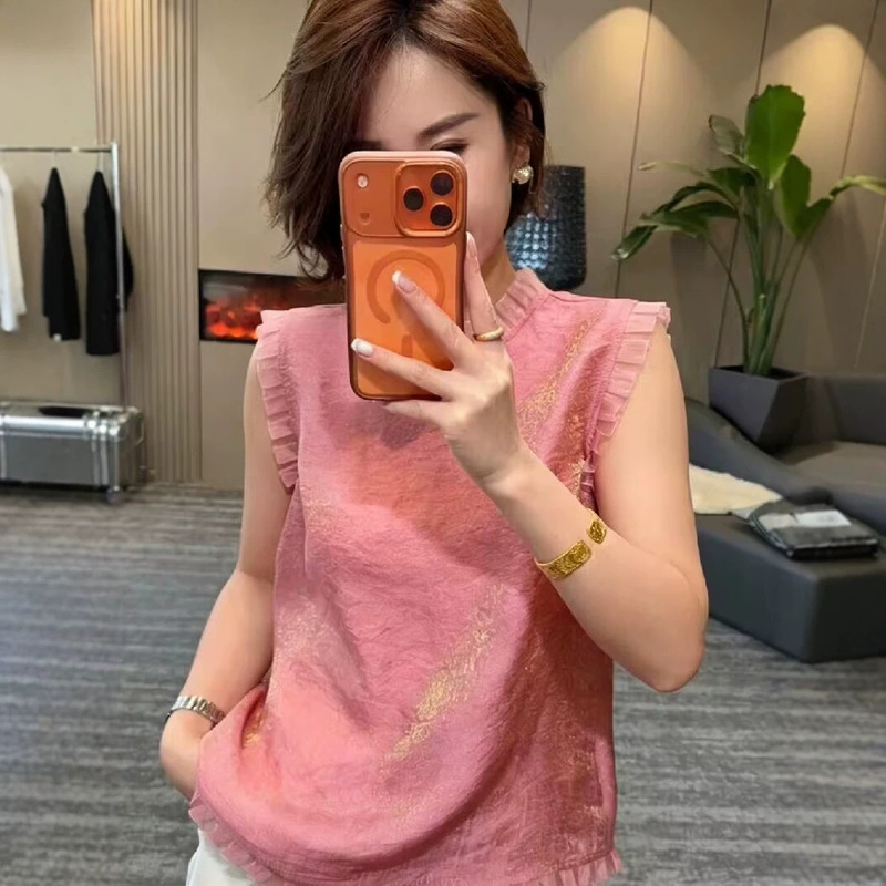 Stylish New Summer Design, Fashionable Ruffled Sleeveless Shirt for Women, Loose Fit, Slimming, Breathable Blouse, Niche Women's Fashion Stylish New Summer Design, Fashionable Ruffled Sleeveless Shirt for Women, Loose Fit, Slimming, Breathable Blouse, Niche Women's Fashion