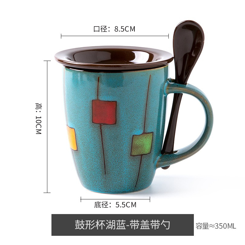 Vintage horno taza de café con tapa cuchara personalizada Taza de cerámica Oficina taza de agua regalo del hogar taza de tambor